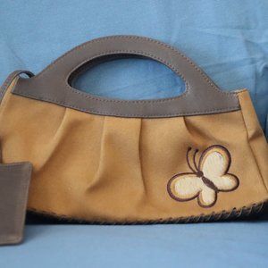 Q&A Vintage Faux Suede Mini Bag Embroidered Butterfly Boho Attached Mirror